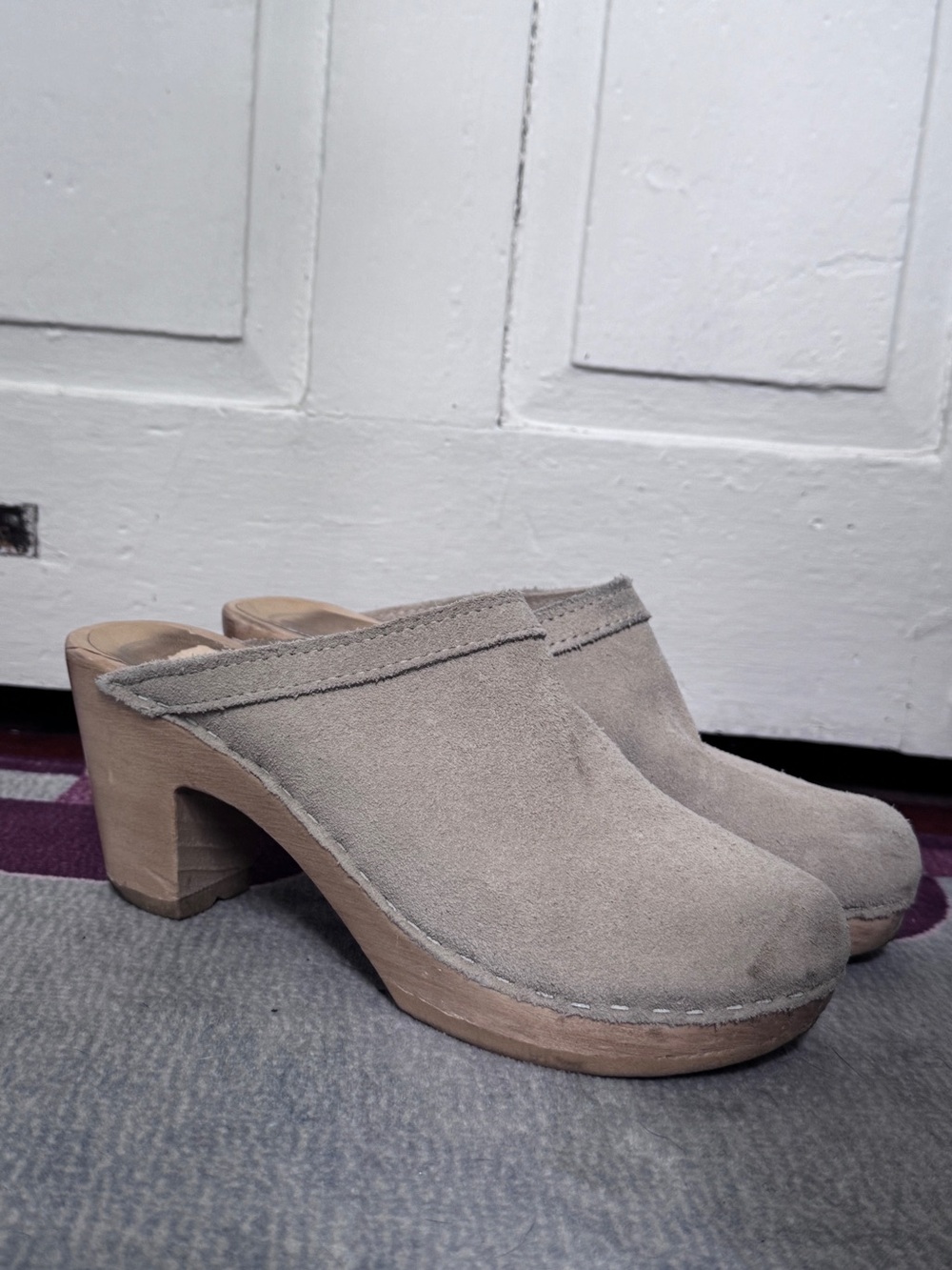 No. 6 Old School Clog High Heel Chalk Suede EU 38 US 7.5/8 Handmade